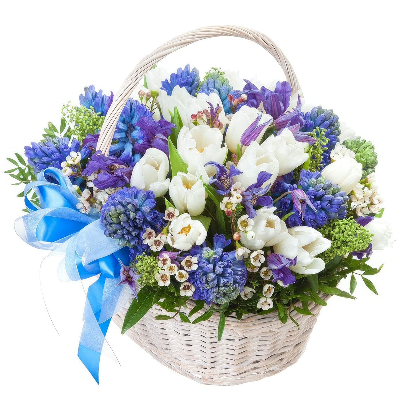 Basket of Blue and White Flowers - Florist London