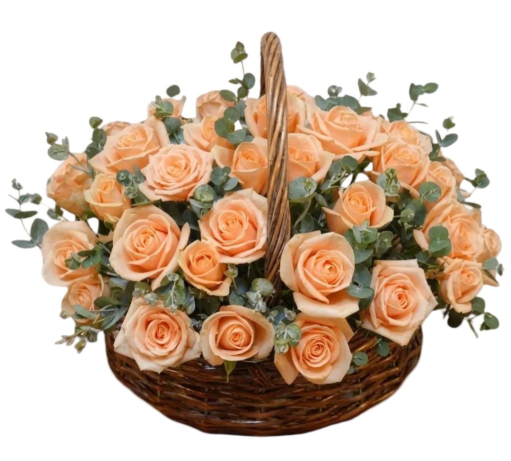 Basket of Roses with Eucalyptus - Florist London