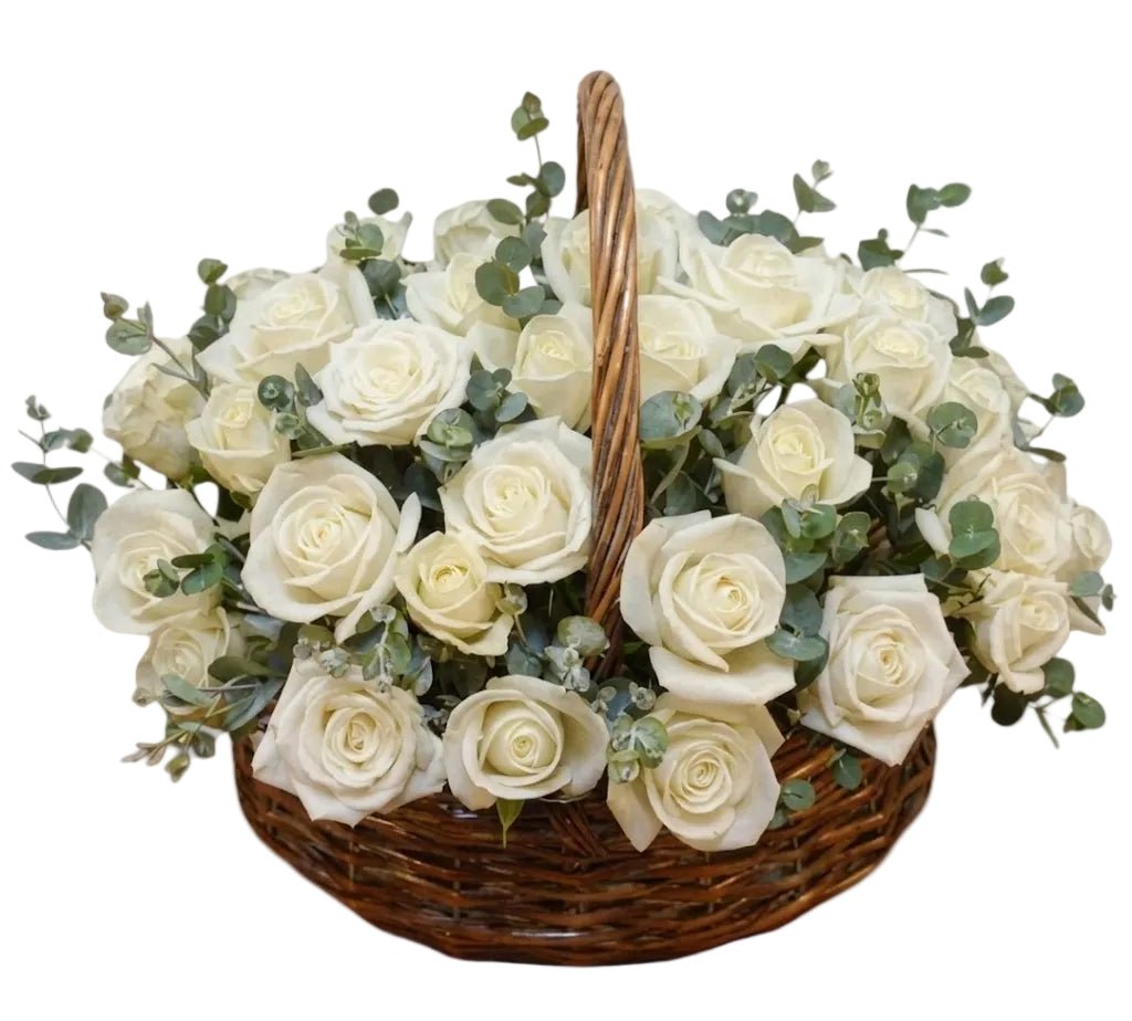 Basket of Roses with Eucalyptus - Florist London