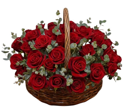 Basket of Roses with Eucalyptus - Florist London