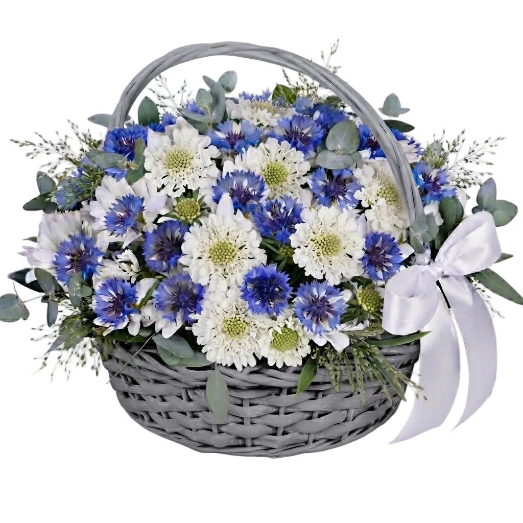 Basket of Scabiosa and Blue Cornflowers - Florist London