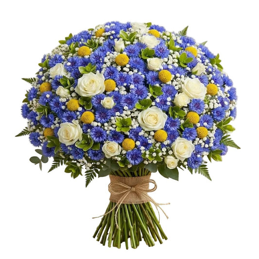 Beauty Bouquet of Cornflower with Gypsophila and Spray Roses - Florist London