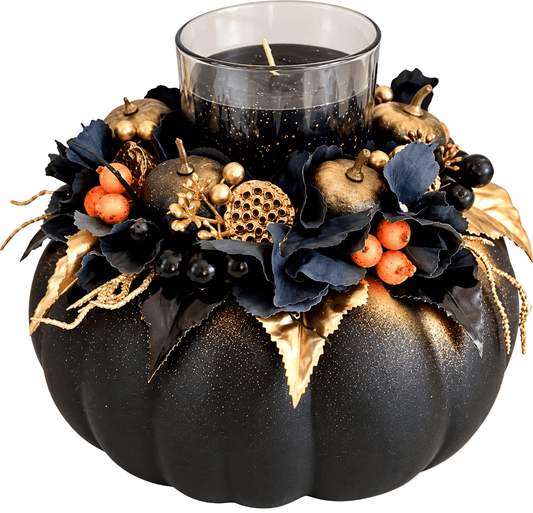 Black Pumpkin with Candle - Florist London