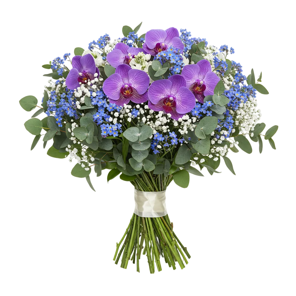 Blue Forget - Me - Not Bouquet with Phalaenopsis Orchids - Florist London