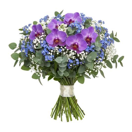 Blue Forget - Me - Not Bouquet with Phalaenopsis Orchids - Florist London