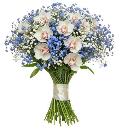 Blue Forget - Me - Not with Cymbidium Orchids Bouquet - Florist London