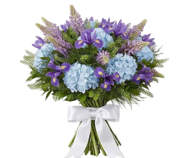 Blue Garden Bouquet with Hydrangea, Iris & Lupinus - Florist London