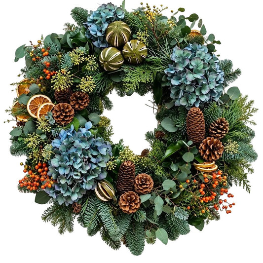 Blue Hydrangea Christmas Wreath - Florist London