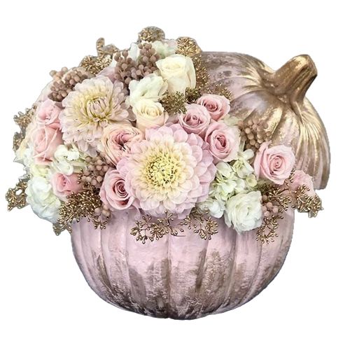 Blushing Gold Pumpkin Flowers Arranement