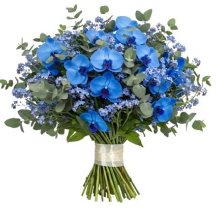 Bouquet of Blue Forget - Me - Not with Blue Phalaenopsis Orchids - Florist London