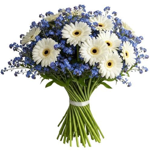Bouquet of Blue Forget - Me - Not with Gerberas - Florist London