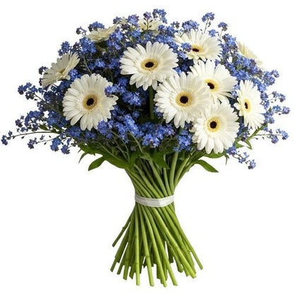 Bouquet of Blue Forget - Me - Not with Gerberas - Florist London
