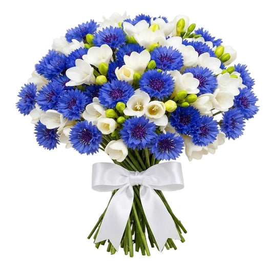 Bouquet of Freesias and Cornflowers - Florist London