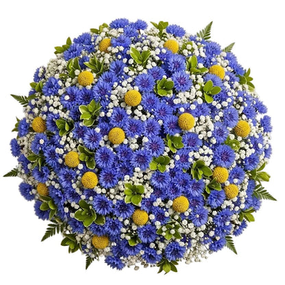 Bouquet of Gypsophila and Cornflower with Yellow Balls - Florist London