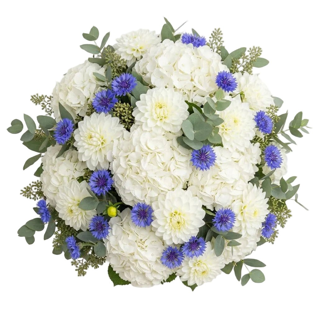 Bouquet of Hydrangea and Dahlia with Cornflowers - Florist London