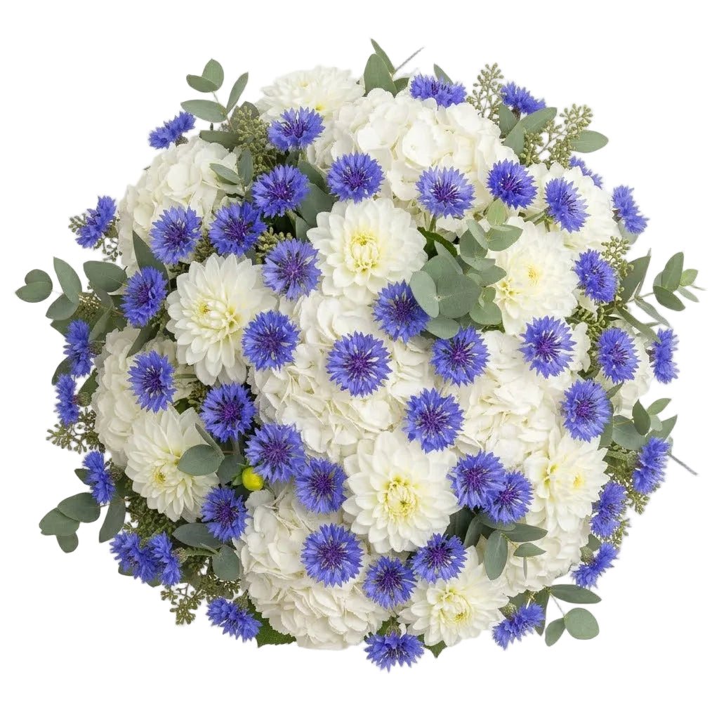 Bouquet of Hydrangea and Dahlia with Cornflowers - Florist London