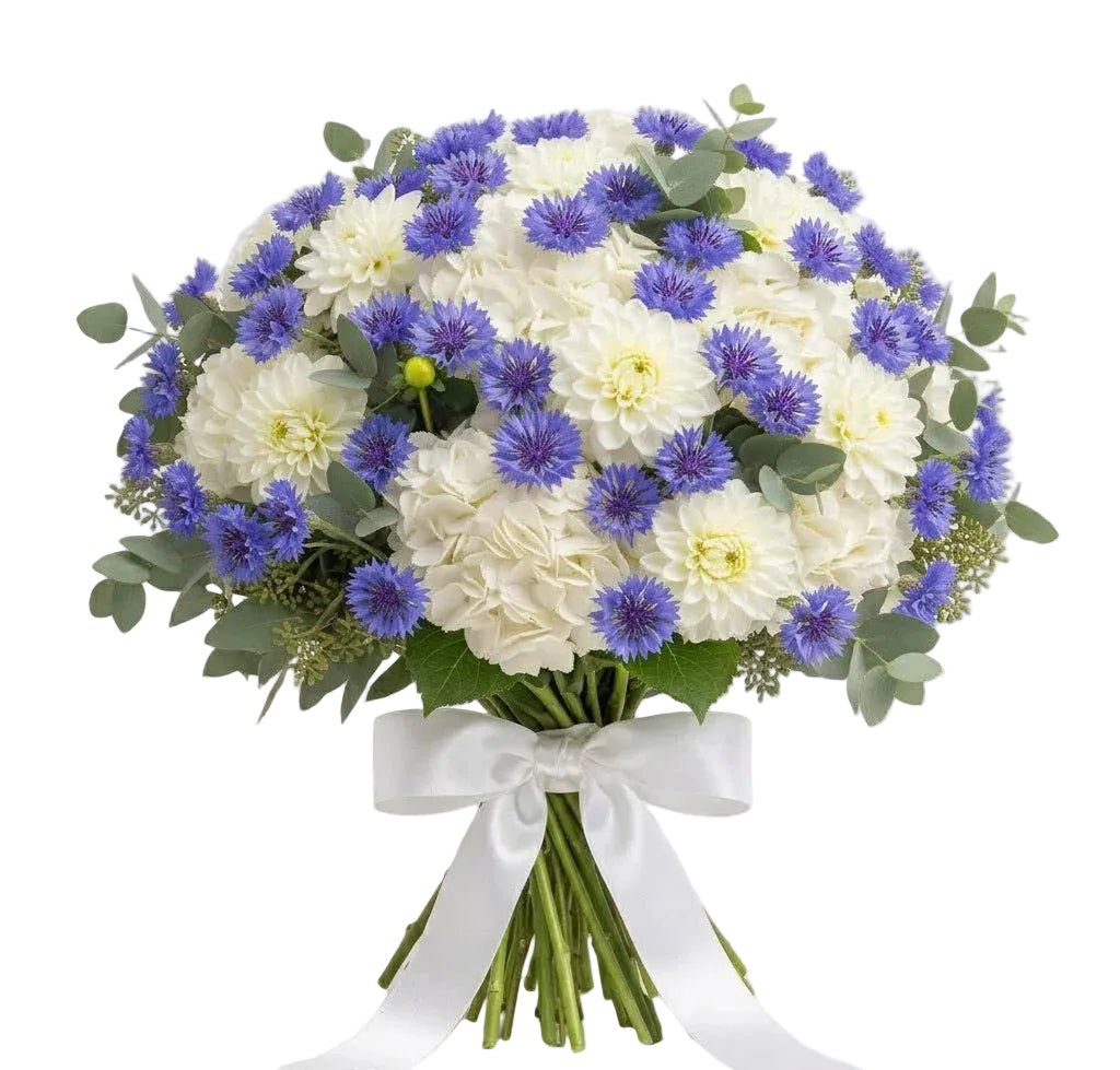 Bouquet of Hydrangea and Dahlia with Cornflowers - Florist London