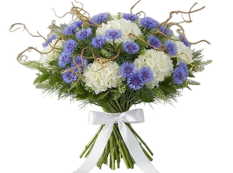 Bouquet of Hydrangea with Cornflowers and Willow Twist - Florist London