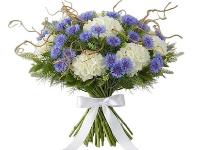 Bouquet of Hydrangea with Cornflowers and Willow Twist - Florist London