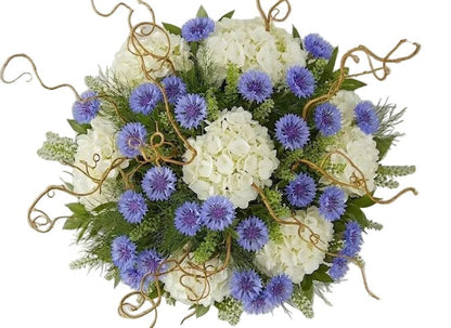 Bouquet of Hydrangea with Cornflowers and Willow Twist - Florist London