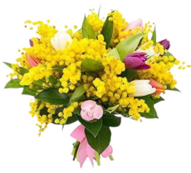 Bouquet of Mimosa and Colored Tulips - Florist London