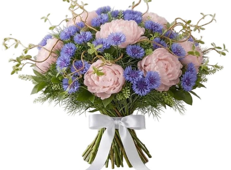 Bouquet of Peonies and Cornflowers with Curly Willow - Florist London