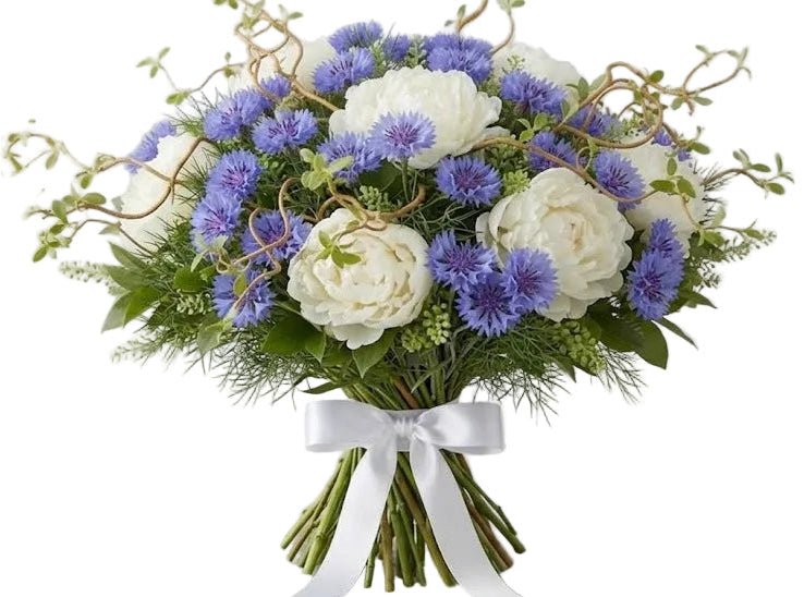 Bouquet of Peonies and Cornflowers with Curly Willow - Florist London