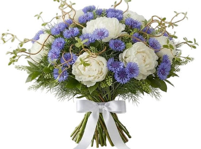 Bouquet of Peonies and Cornflowers with Curly Willow - Florist London