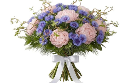 Bouquet of Peonies and Cornflowers with Curly Willow - Florist London