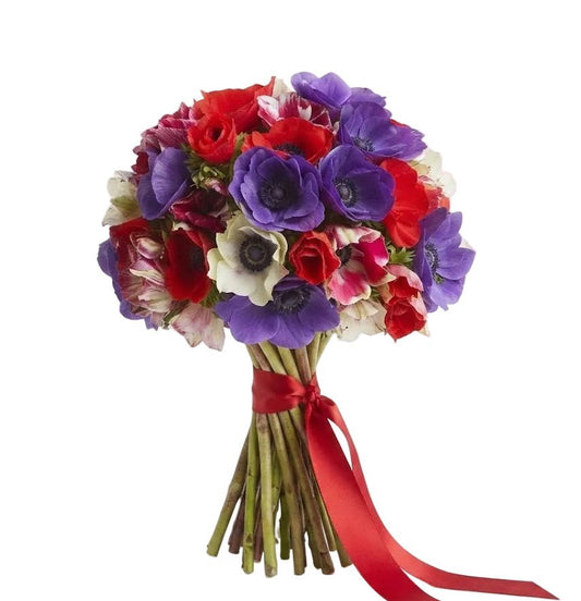 Bouquet of Red and Purple Anemone - Florist London
