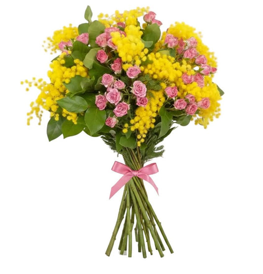 Bouquet of Spray Roses with Mimosa - Florist London