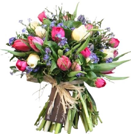 Bouquet of Tulips with Blue Forget Me Not - Florist London