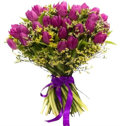 Bouquet of Tulips with Yellow Limonium