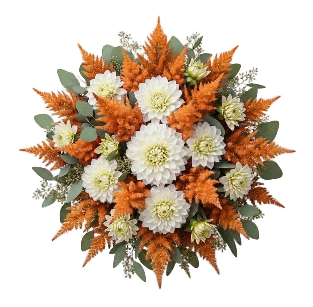Bouquet of White Dahlia and Celosia - Florist London