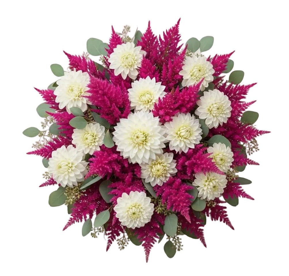 Bouquet of White Dahlia and Celosia - Florist London