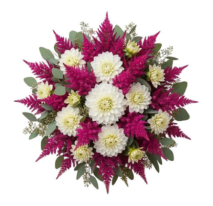 Bouquet of White Dahlia and Celosia - Florist London