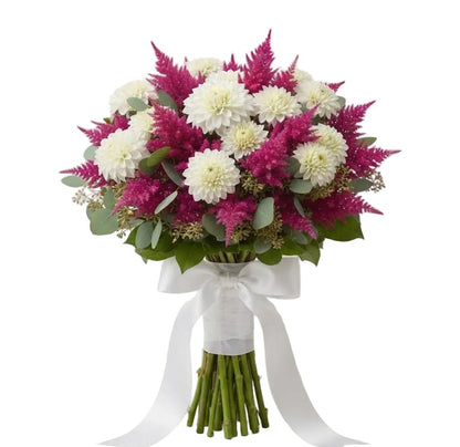 Bouquet of White Dahlia and Celosia - Florist London