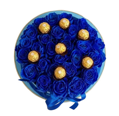 Box of Blue Roses and Chocolate - Florist London