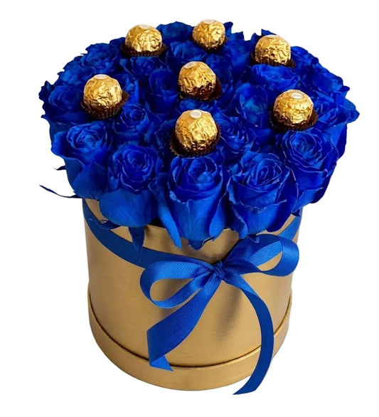 Box of Blue Roses and Chocolate - Florist London