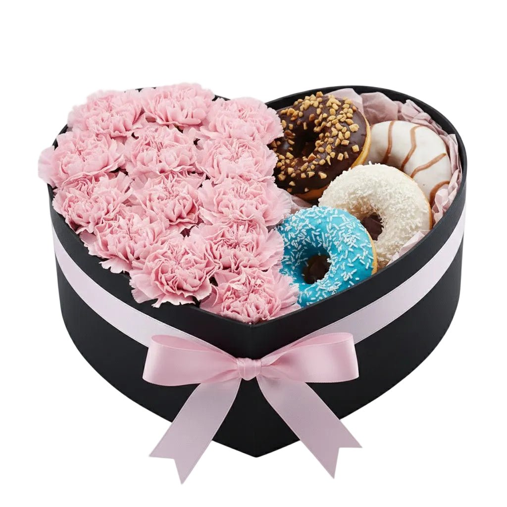 Box Of Carnations and Sweet Doughnut - Florist London
