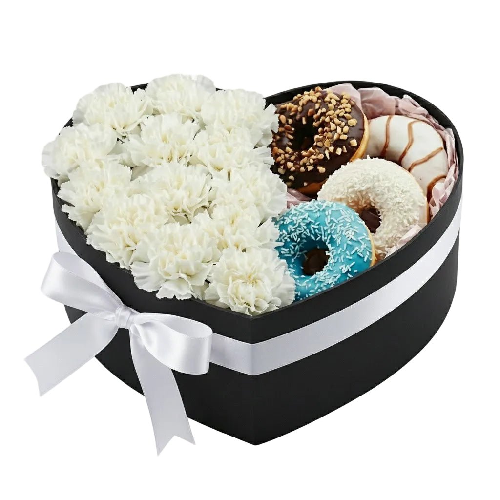 Box Of Carnations and Sweet Doughnut - Florist London