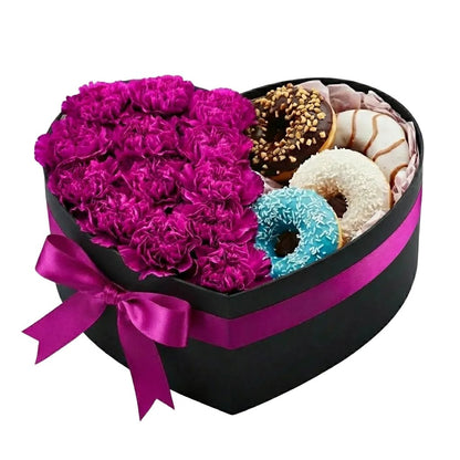 Box Of Carnations and Sweet Doughnut - Florist London