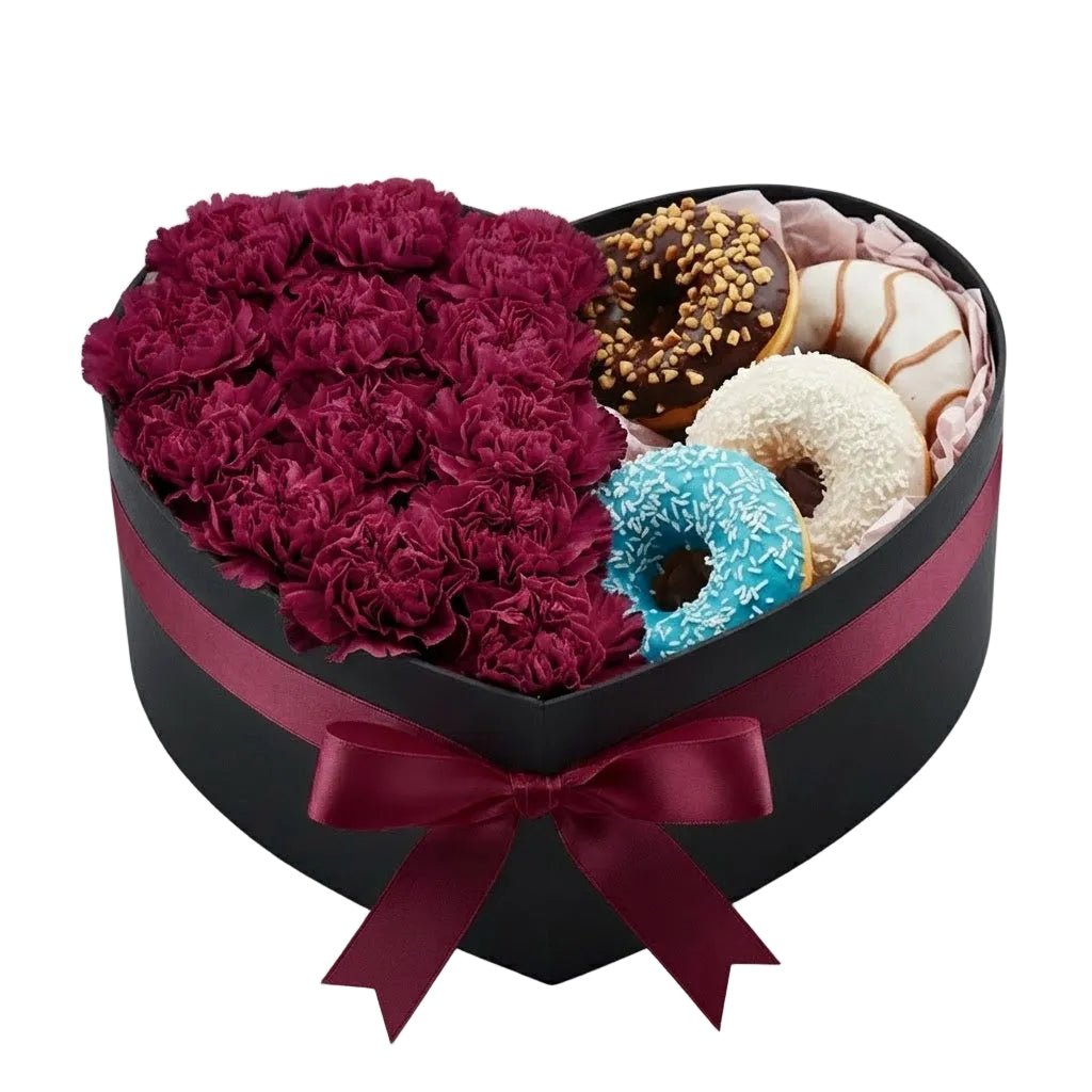 Box Of Carnations and Sweet Doughnut - Florist London