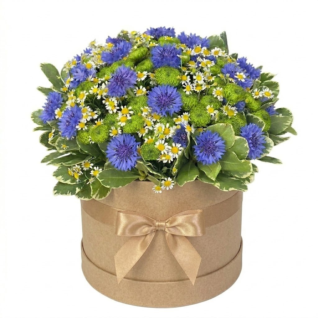 Box of Cornflowers with Santini Chrysanthemum and Daisy - Florist London