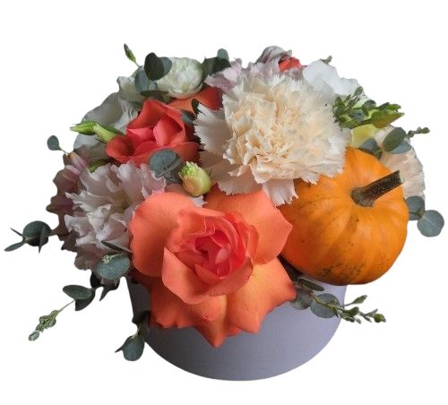 Box of Peach Carnations and Orange Roses