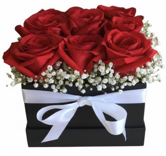 Box of Red Roses with Gypsophila - Florist London