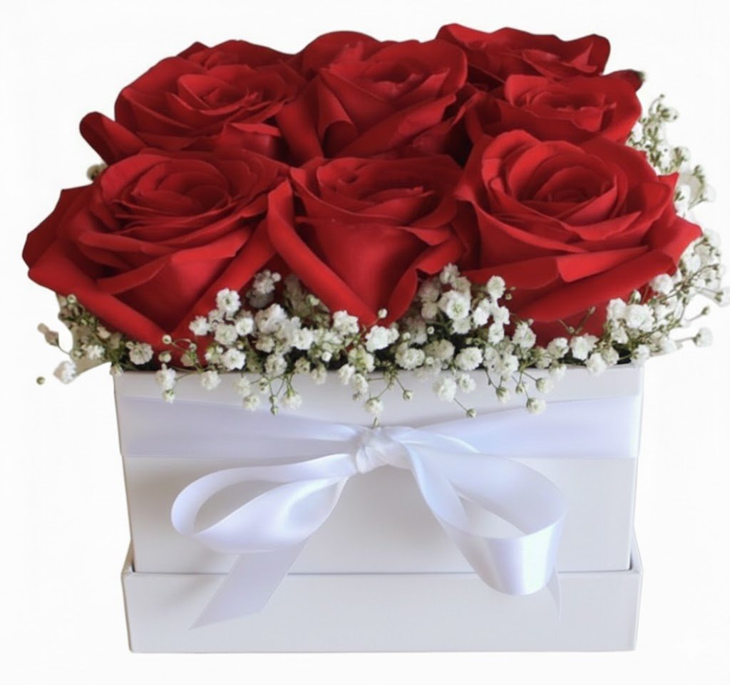 Box of Red Roses with Gypsophila - Florist London