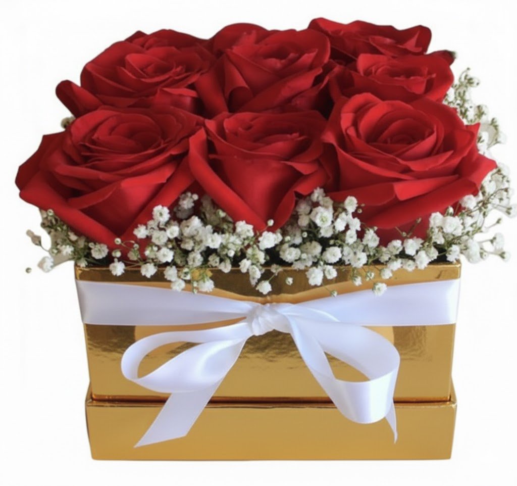 Box of Red Roses with Gypsophila - Florist London