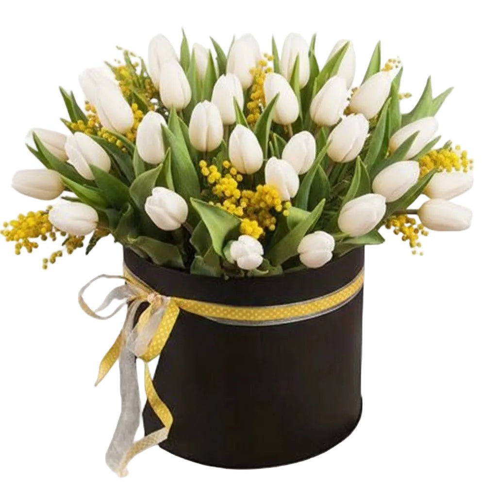 Box of Tulips and Mimosa - Florist London