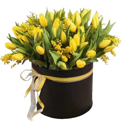 Box of Tulips and Mimosa - Florist London